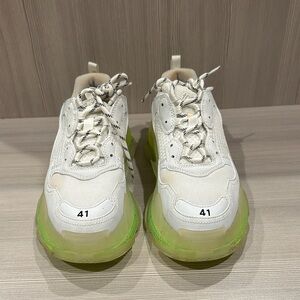 Balenciaga triple s White and Neon Green Sneakers; unisex